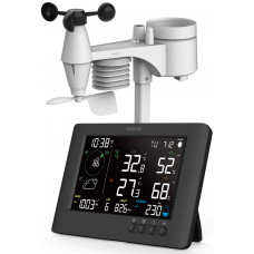 Метеостанція Sencor, внутр/зовн вимірювання, від мережі/CR2032x1+AAx3, темп-ра, вологість, час, прогноз погоди, атмосферний тиск, шв. вітру, підкл. до WIFI, чорний