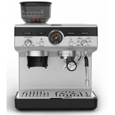 Кавоварка Krups ріжкова Precision+, 3.5л, вдубована кавомолка, ручний капучинатор, 15 бар, чорний-сірий