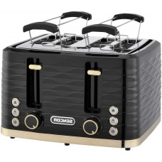 Тостер Sencor 1600Вт, підігрів, розморожування, 4 слоти, пластик, чорно-золотий