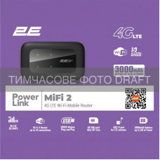 Мобільний маршрутизатор 2E PowerLink (MiFi-2 2025) N150, LTE, Wi-Fi4, 1xType-C, 1xCRC9, 3000мА•год чорний