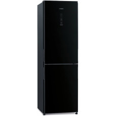 Холодильник Hitachi з нижн. мороз., 190x60х65, холод.відд.-215л, мороз.відд.-115л, 2дв., E, NF, інв., зона нульова, чорний (скло)