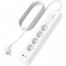 Подовжувач мережевий Belkin 2м, 4хТип, 16А, USB-A/USB-C 18Вт, фільтр, білий